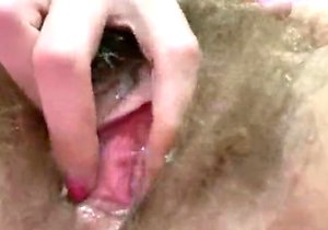 Hairy pussy getting pampered for the camera