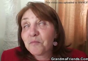 Desperate-looking granny sucking cocks and more